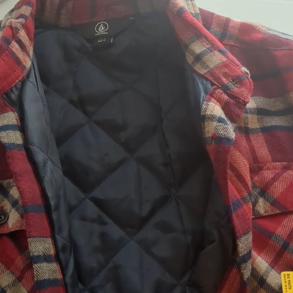 Volcom Belgrade Red Plaid Button Up Shirt Jacket with Pockets size Medium